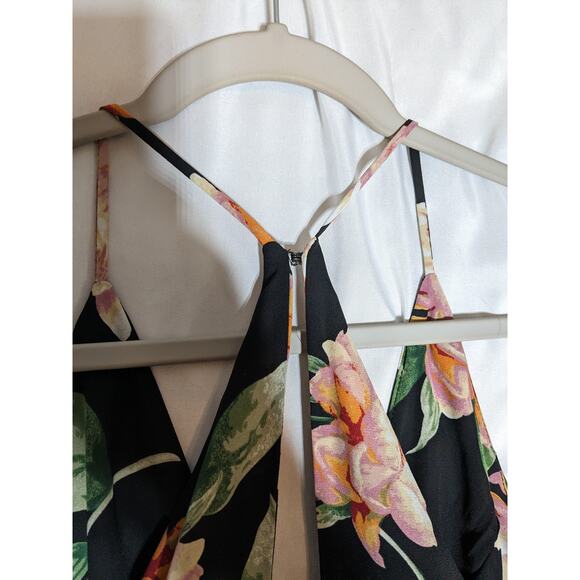 Lush Maxi Dress XS Black Floral Surplice Split Sleeveless Strappy Sundress Lined - Picture 7 of 14
